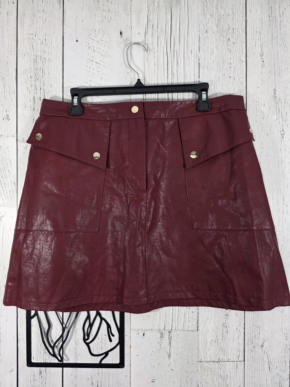Zara Burgundy Faux Leather Cargo Mini Skirt Gold Hardware XL, Date Night
